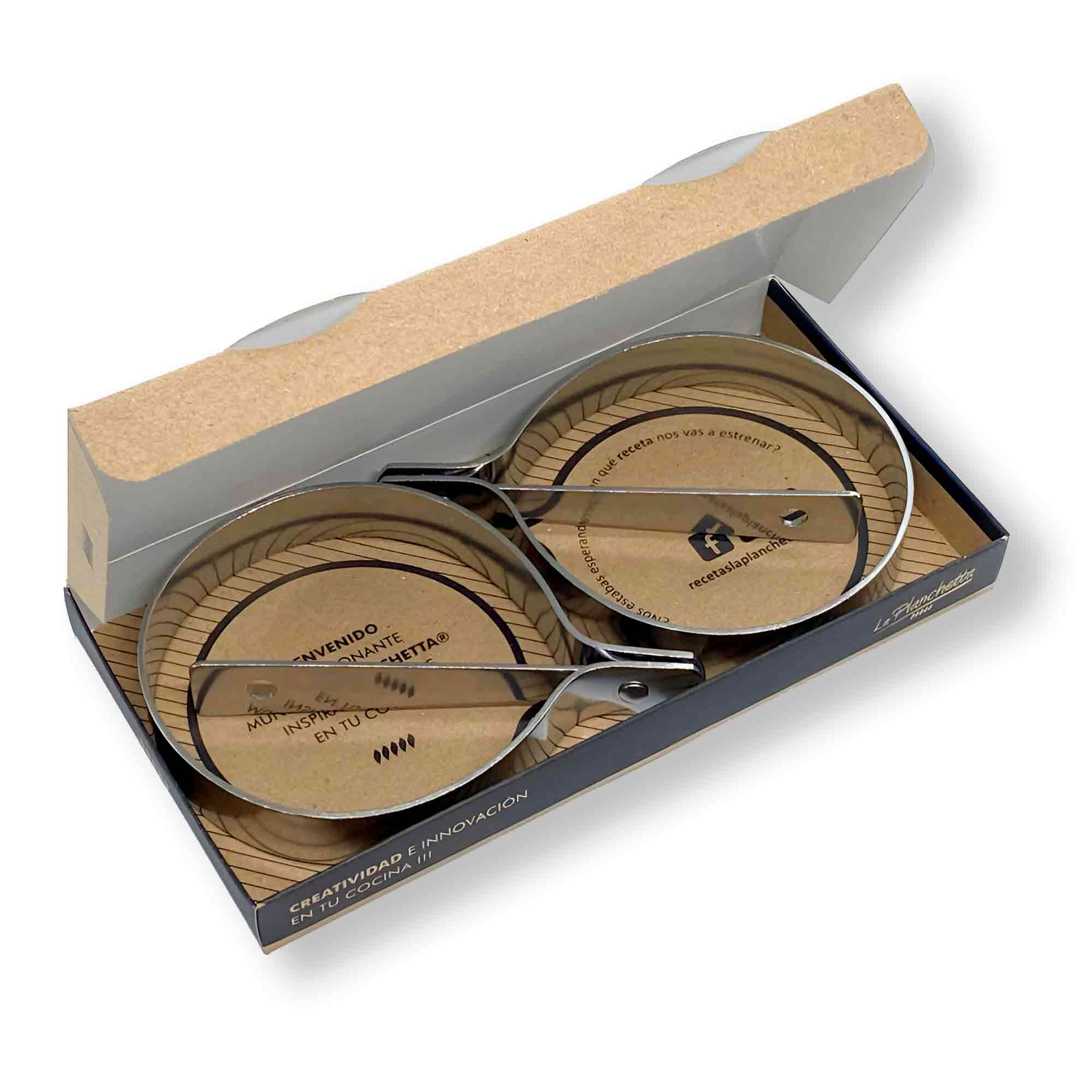 set de 2 moldes de para huevos de acero en caja marca la planchetta