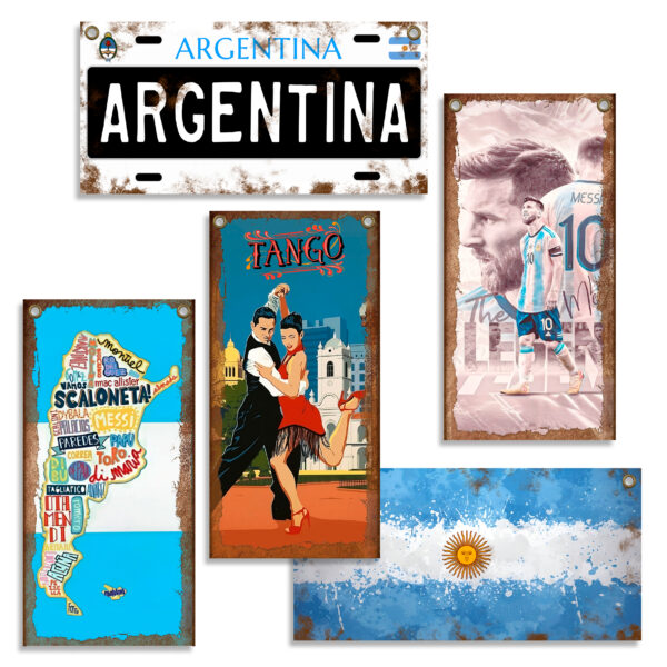 chapas decorativas modelo argentina y messi colgadas