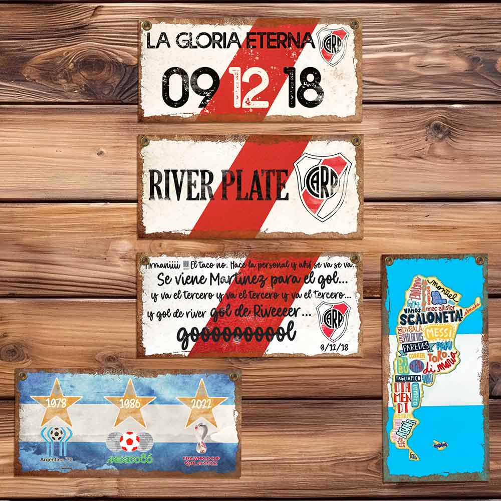 SET DE 5 carteles CHAPAS DECORATIVAS retro vintage DE RIVER plate