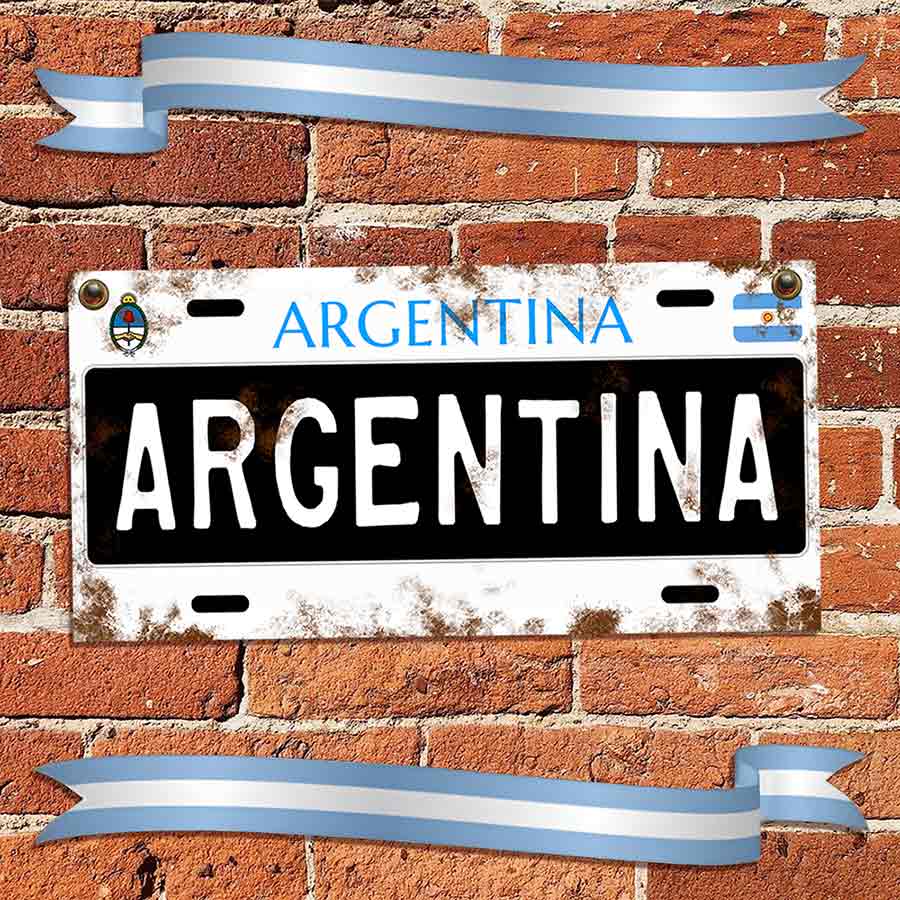 cartel y chapa retro vintage pantente vieja que dice argentina