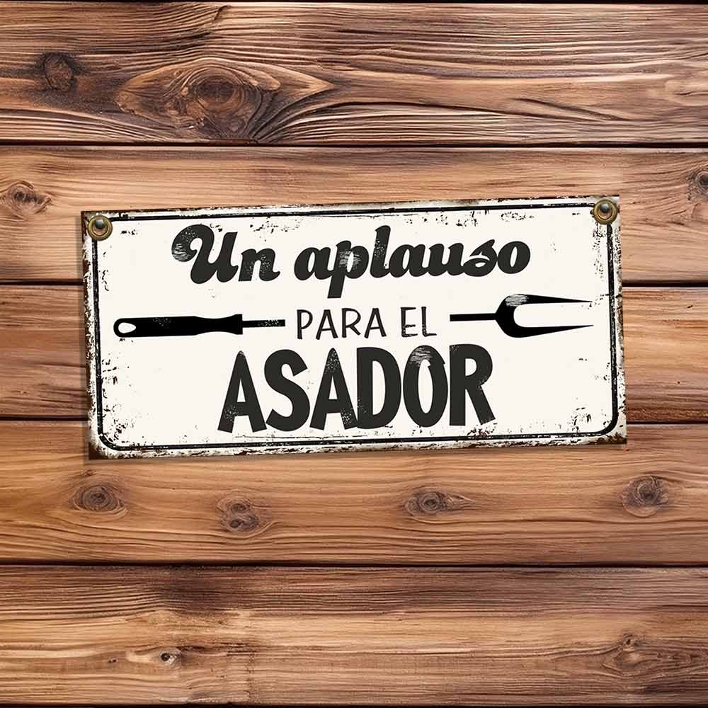cartel - chapa decorativa retro vintage un aplauso para el asador.