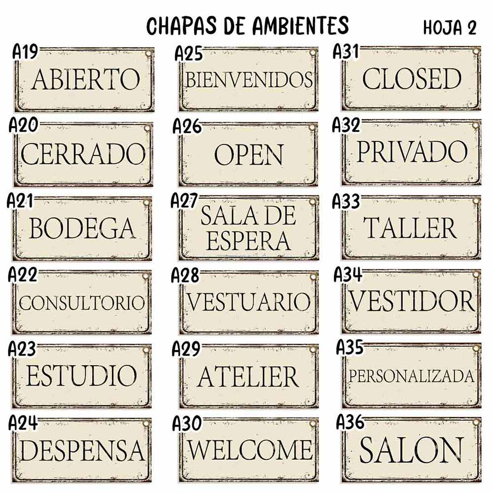 catalogo. carteles y CHAPAS decorativas retro vintage de Ambientes
