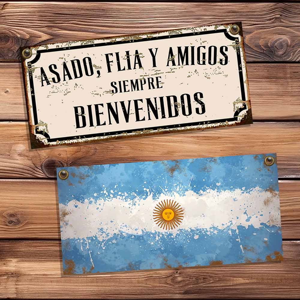 set de 10 carteles y chapas decorativas retro vintage ideales para un quincho