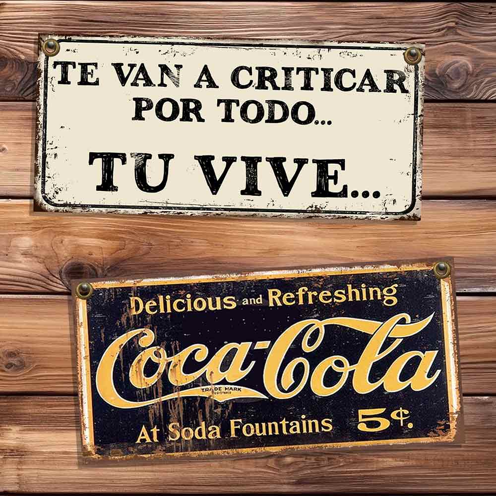 set de 10 carteles y chapas decorativas retro vintage ideales para un quincho