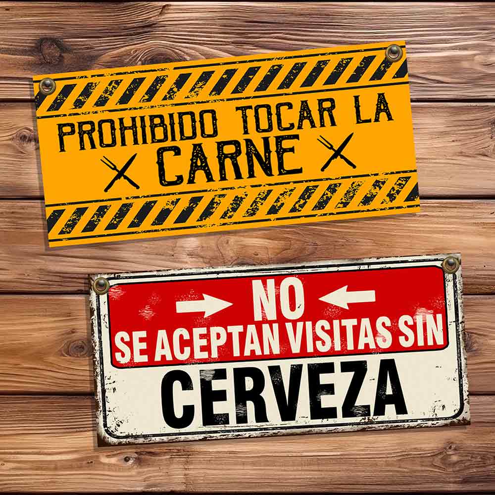 set de 10 carteles y chapas decorativas retro vintage ideales para un quincho