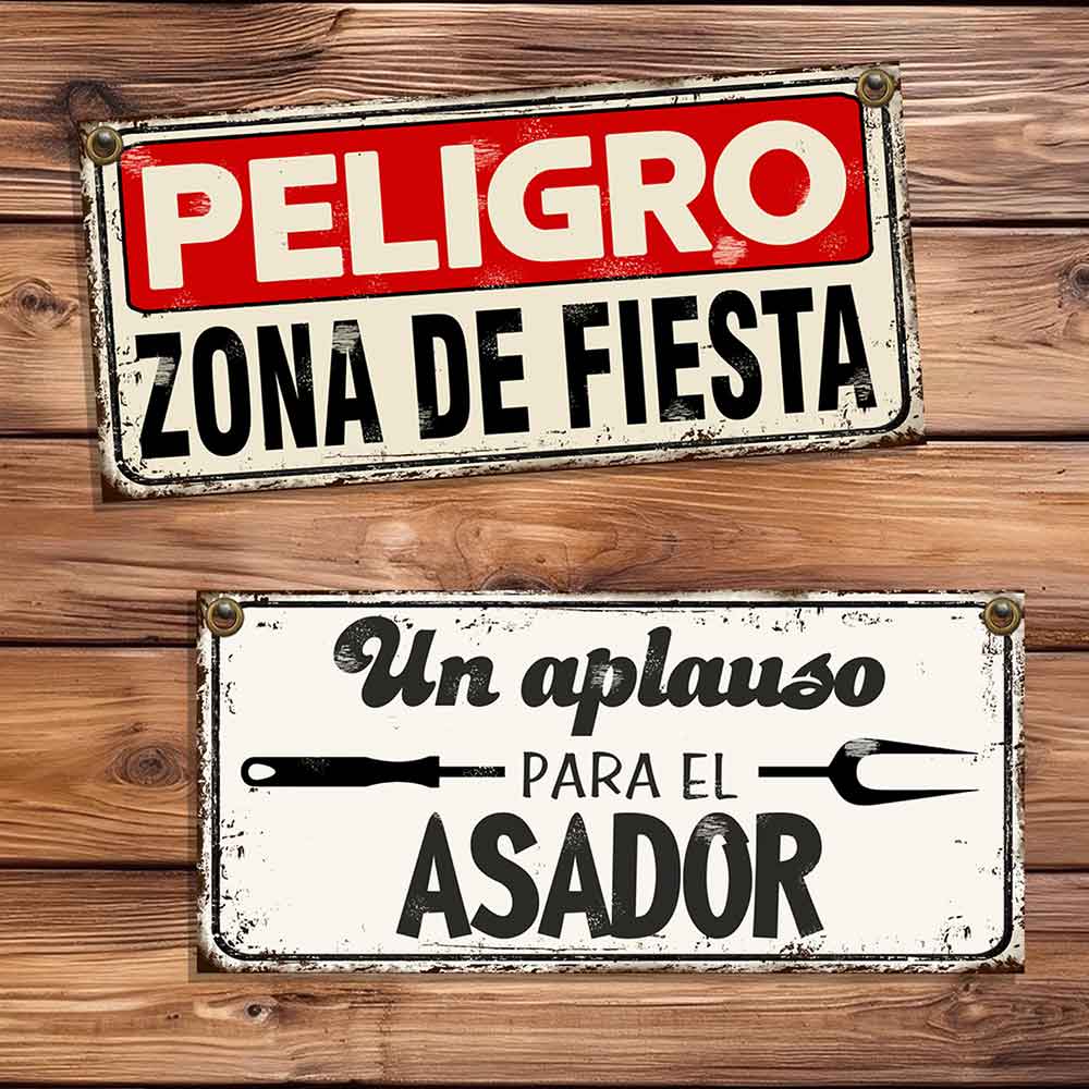 set de 10 carteles y chapas decorativas retro vintage ideales para un quincho