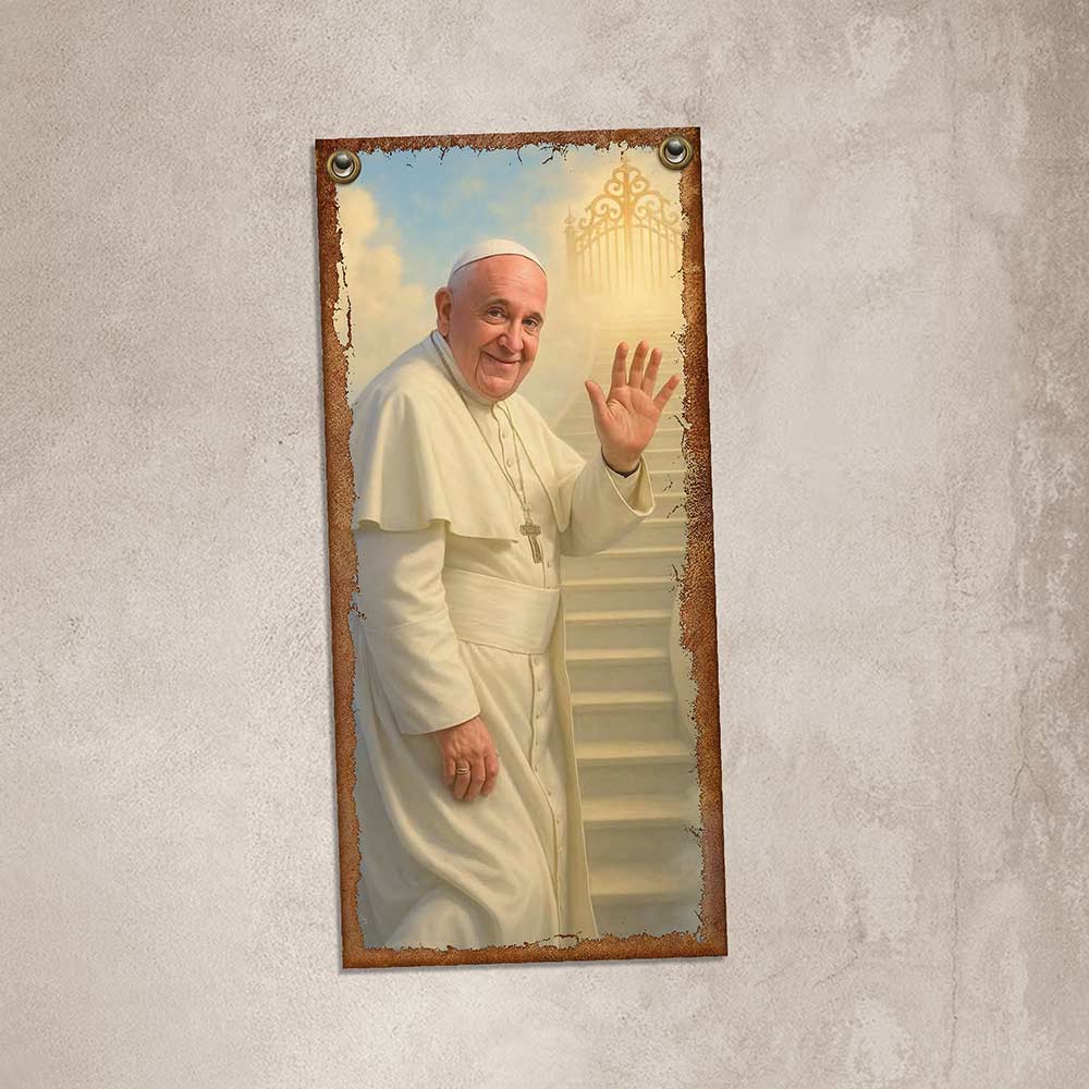 cartel y Chapa decorativa retro vintage religiosa. papa francisco