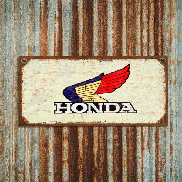 cartel y CHAPA decorativa retro vintage de motos honda