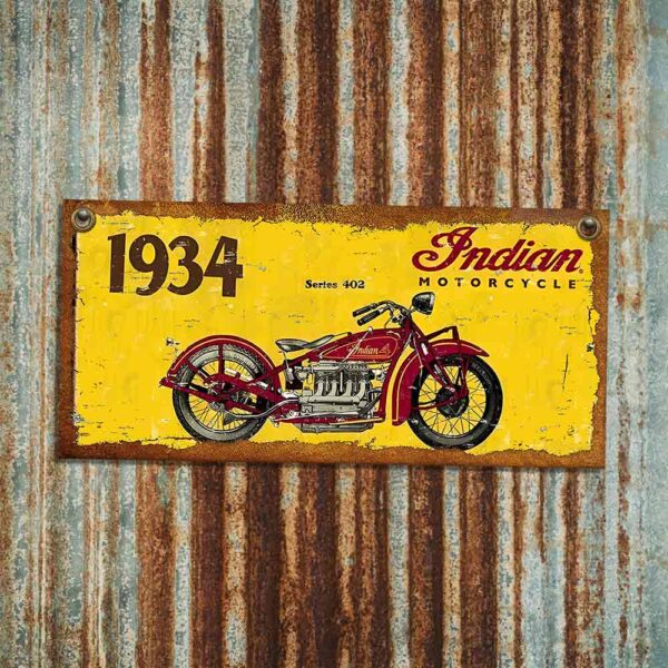 cartel y CHAPA decorativa retro vintage de motos indian