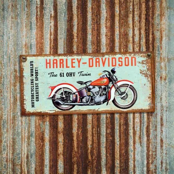 cartel y CHAPA decorativa retro vintage de motos harley davidson