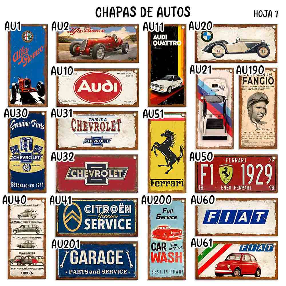 catalogo, carteles y CHAPAS decorativas retro vintage de AUTOS