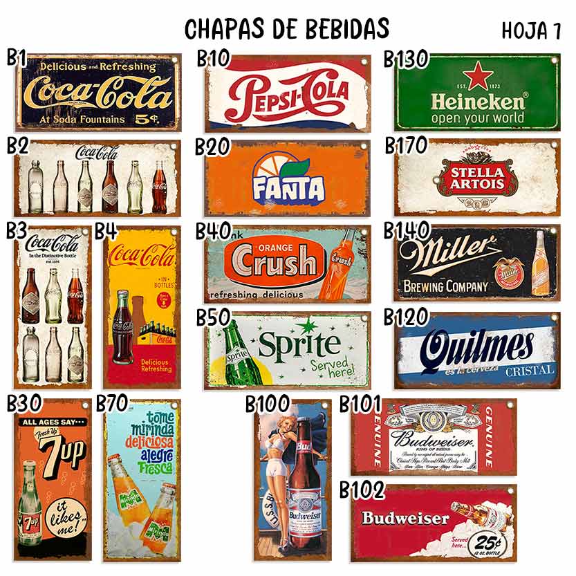carteles y CHAPAS decorativas retro vintage decorativas de bebidas. catalogo