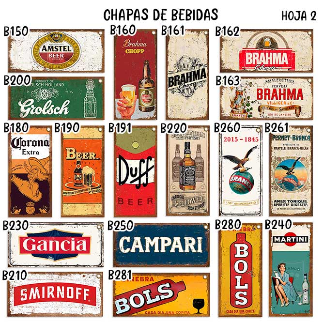 carteles y CHAPAS decorativas retro vintage decorativas de bebidas. catalogo