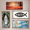 carteles y Chapas decorativas retro vintage religiosas. Modelos: Dios, Jesus, Virgen Maria, papa francisco, virguen de lurdes y frases religiosas