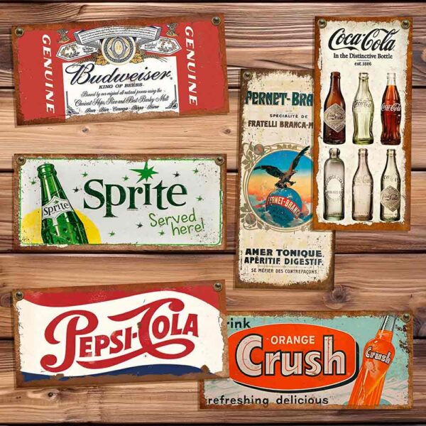 carteles y CHAPAS decorativas retro vintage de bebidas