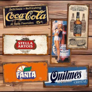 carteles y CHAPAS decorativas retro vintage de bebidas