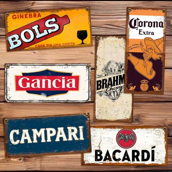 carteles y CHAPAS decorativas retro vintage de bebidas