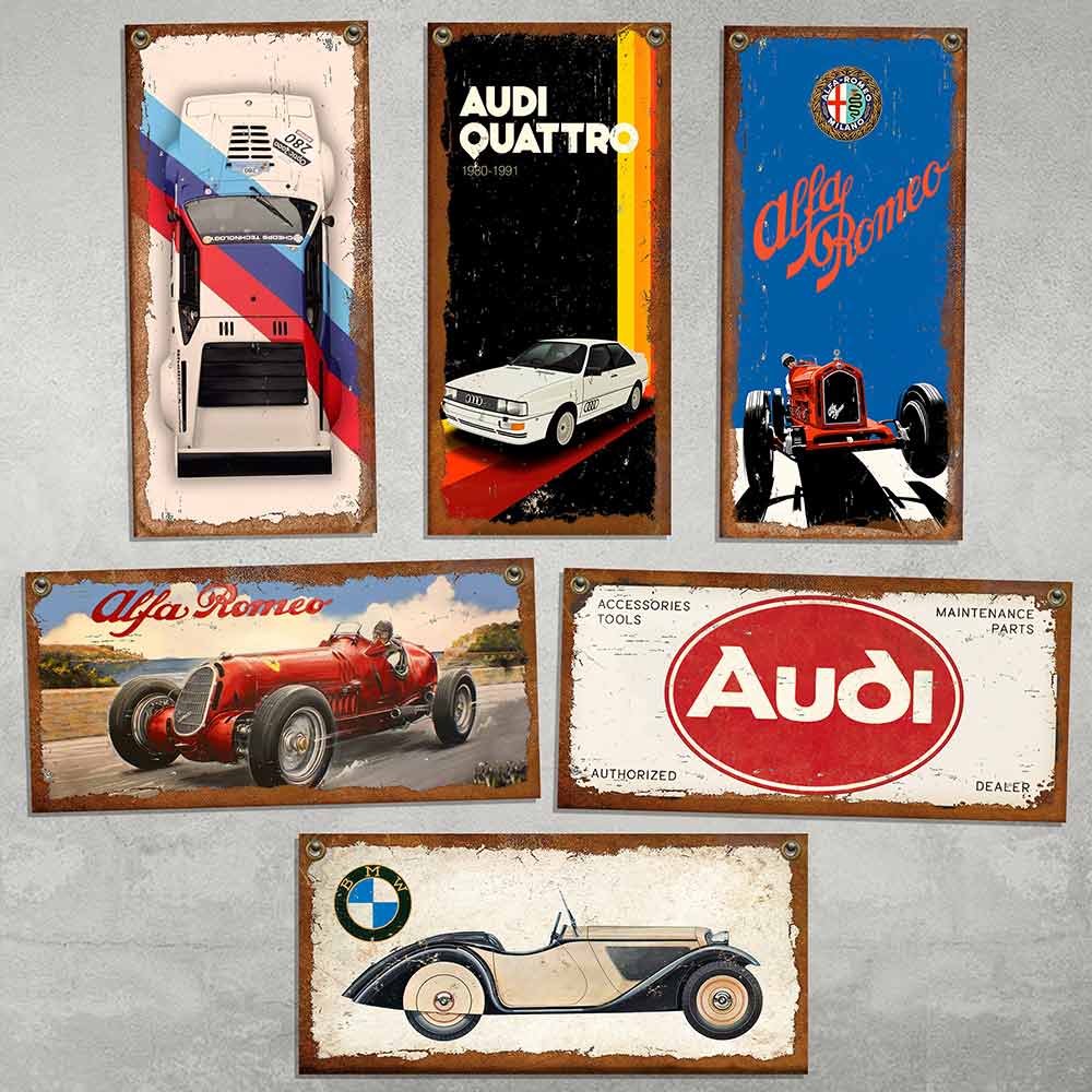 carteles y CHAPAS decorativas retro vintage de AUTOS