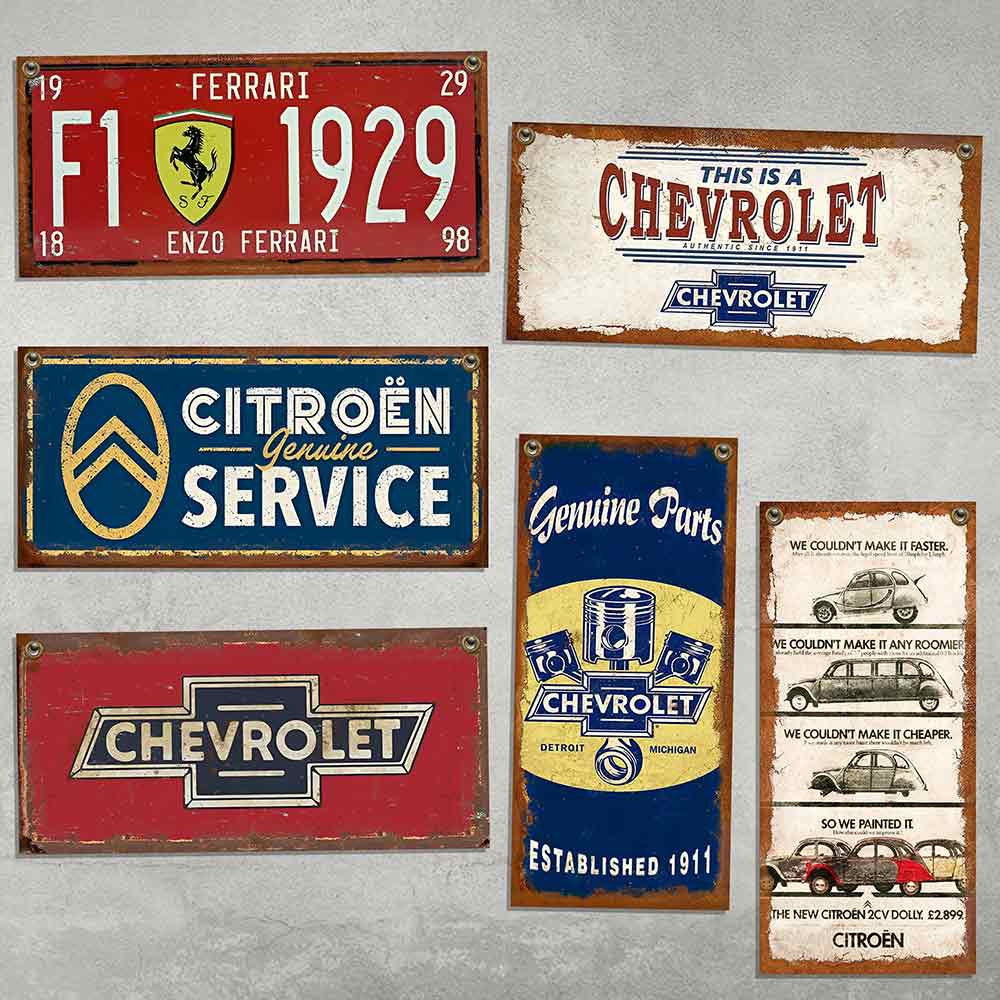 carteles y CHAPAS decorativas retro vintage de AUTOS