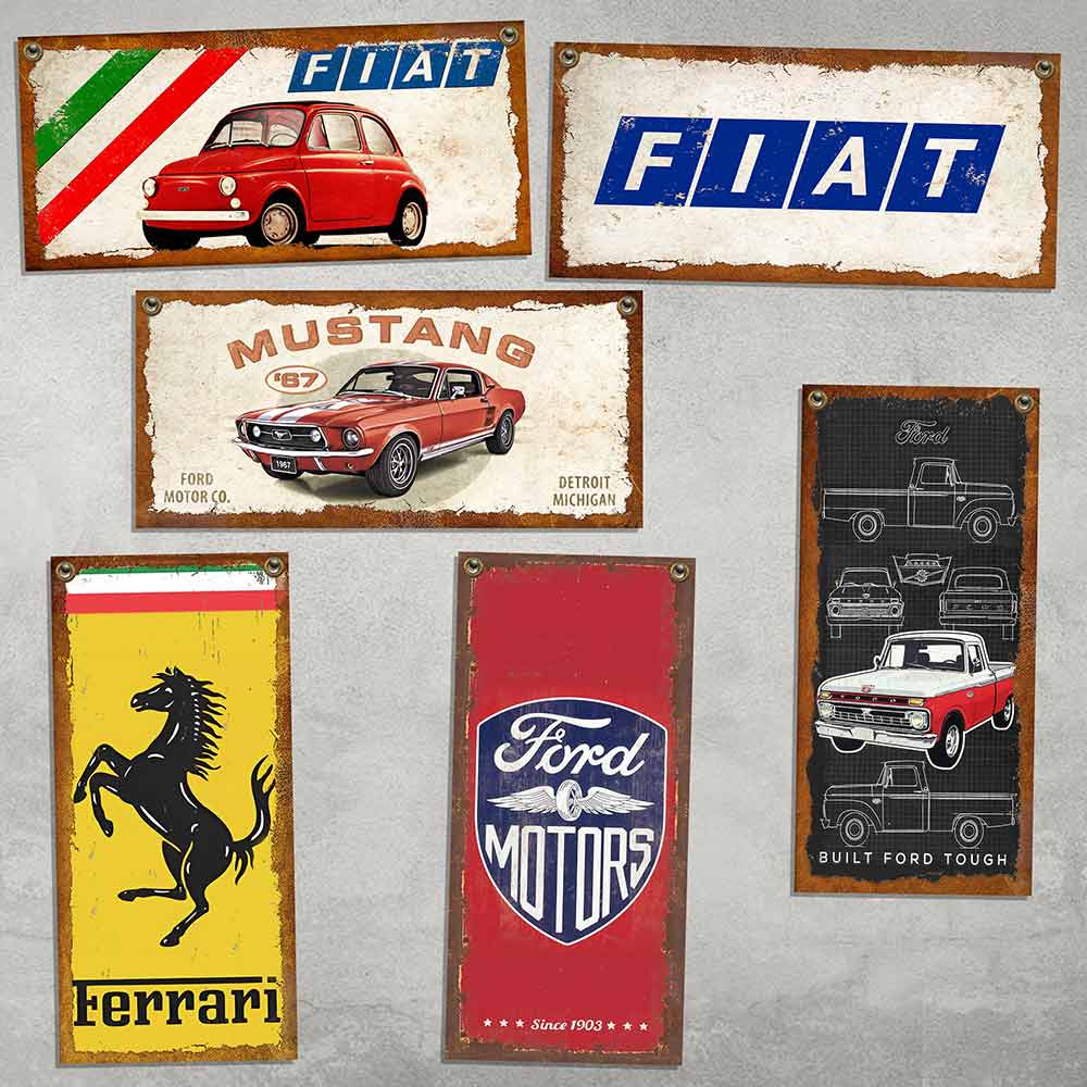 carteles y CHAPAS decorativas retro vintage de AUTOS