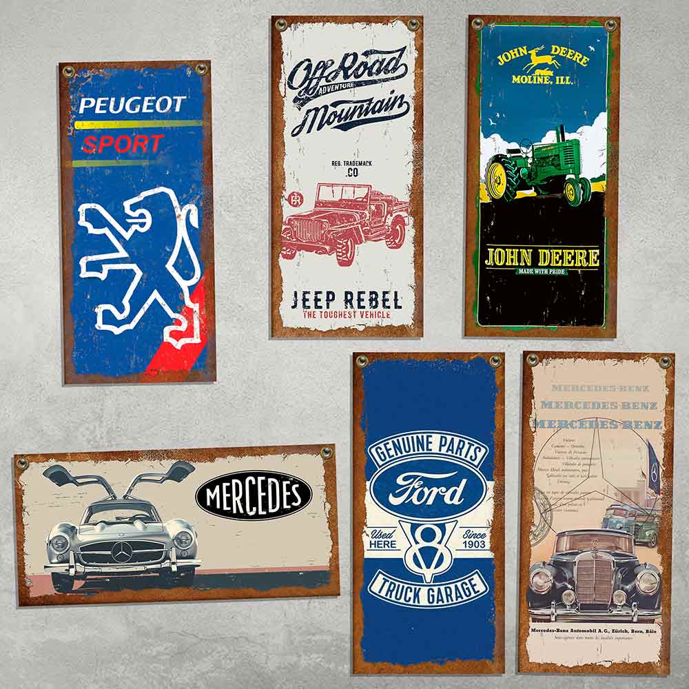 carteles y CHAPAS decorativas retro vintage de AUTOS