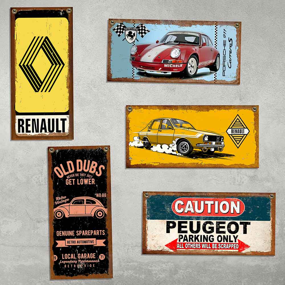 carteles y CHAPAS decorativas retro vintage de AUTOS
