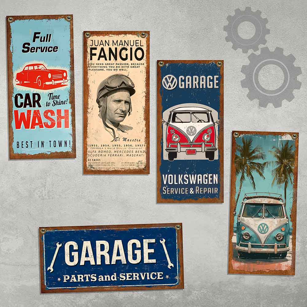 carteles y CHAPAS decorativas retro vintage de AUTOS