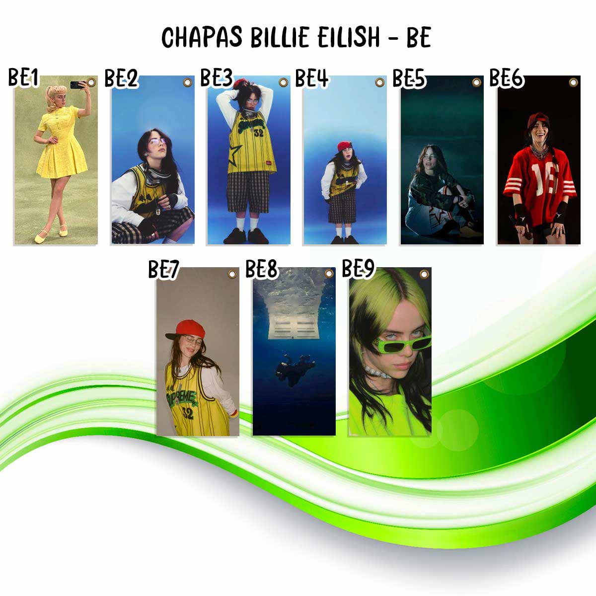 carteles y chapas decorativas de billie eilish. catalogo