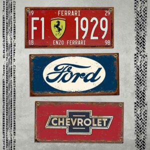 carteles y CHAPAS decorativas retro vintage de AUTOS