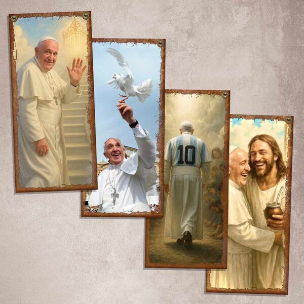 carteles y Chapas decorativas retro vintage religiosas. Modelos: Dios, Jesus, Virgen Maria, papa francisco, virguen de lurdes y frases religiosas