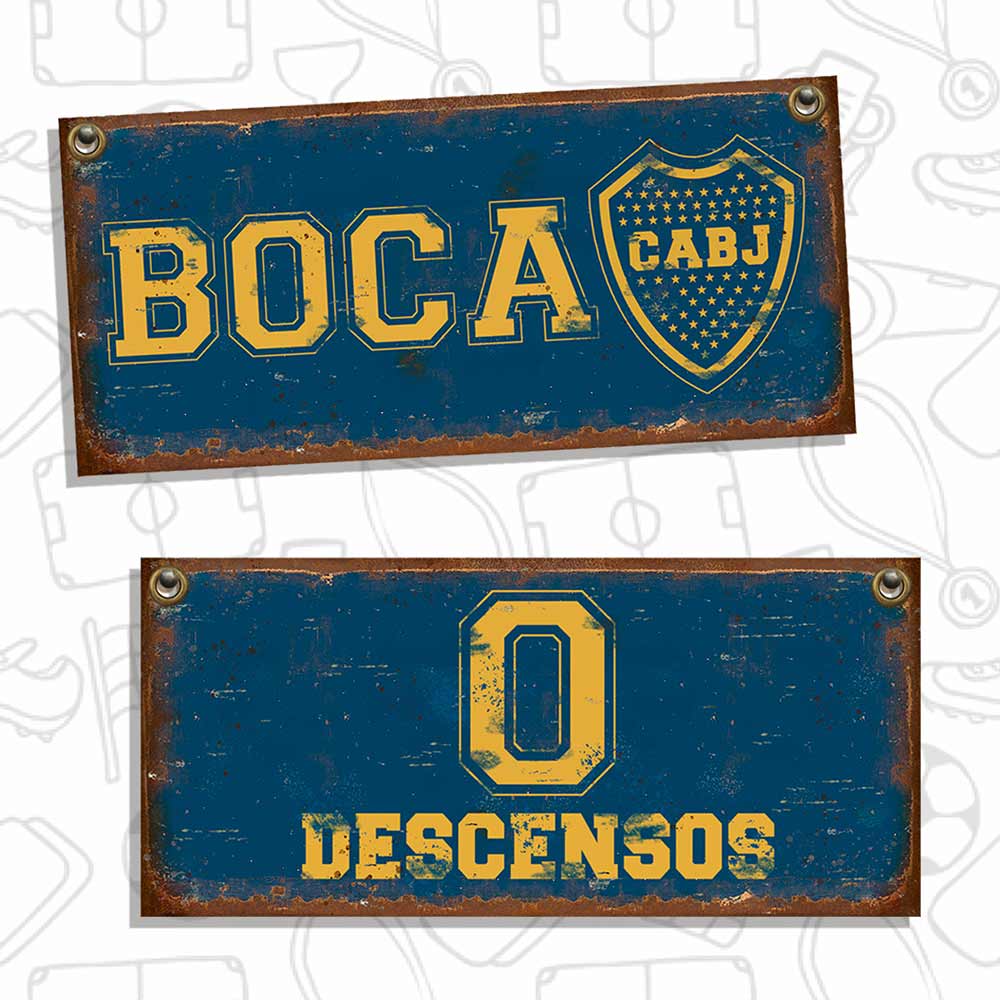 Set de 10 carteles y chapas retro vintage de Boca Juniors, mundiales, messi, maradona y mundial 78