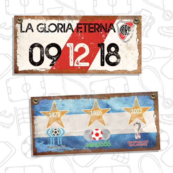 cartel chapa decorativa retro vintage de river plate (la gloria eterna) y los 3 mundiales ganados