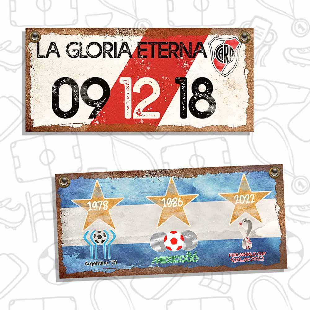 cartel chapa decorativa retro vintage de river plate (la gloria eterna) y los 3 mundiales ganados cartel chapa decorativa retro vintage de river plate (la gloria eterna) y los 3 mundiales ganados
