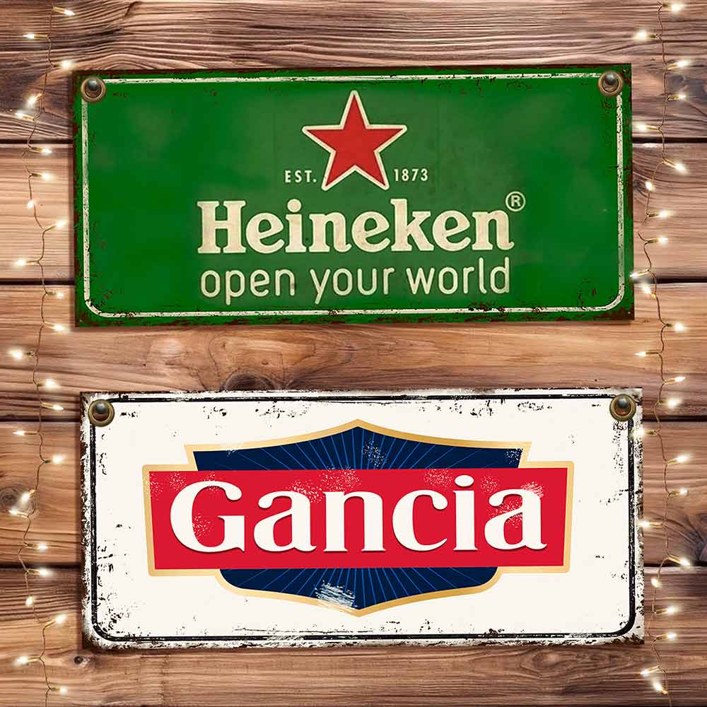 set de 10 carteles y Chapas decorativas retro vintage de bebidas. Heineken y Gancia