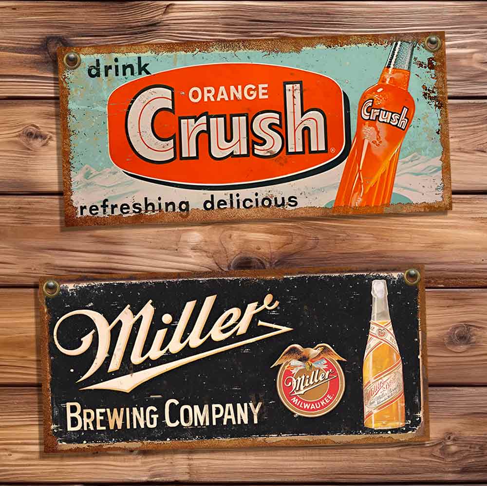 set de 10 carteles y chapas decorativas retro vintage de amistad, bebidas, motos, y autos.