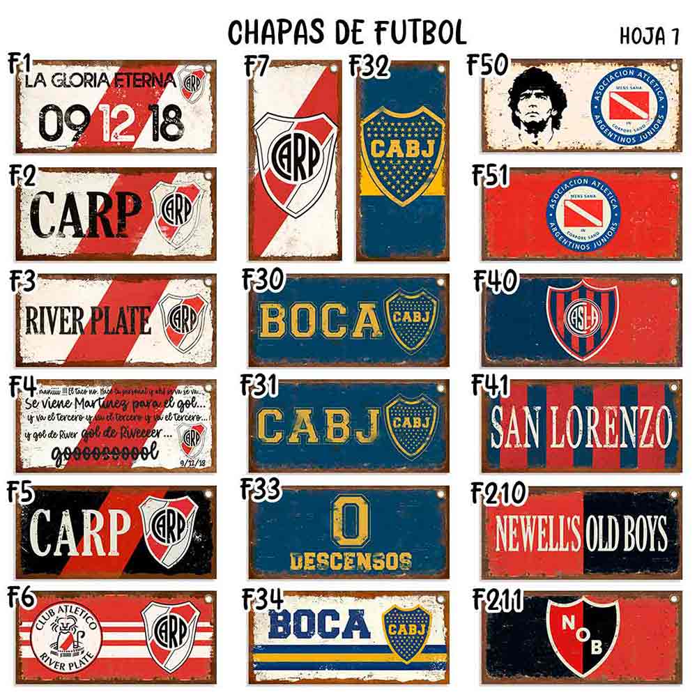 carteles y CHAPAS retro vintage decorativas de futbol. catalogo