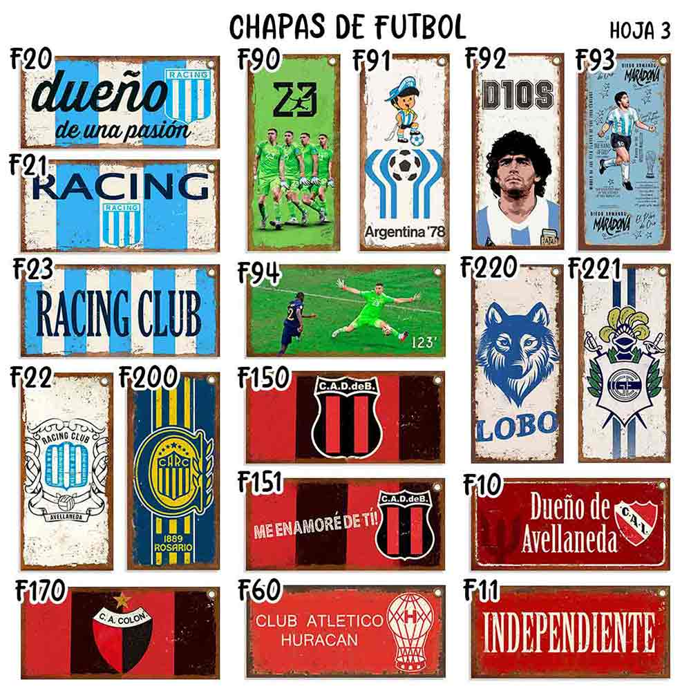 carteles y CHAPAS retro vintage decorativas de futbol. catalogo
