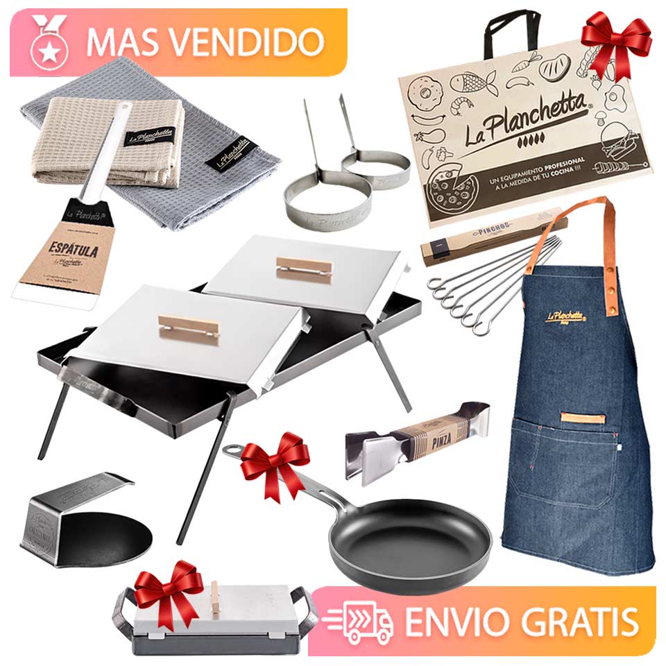 Combo de La Planchetta con provoletera, mini planchetita y bolsa de tela de regalo