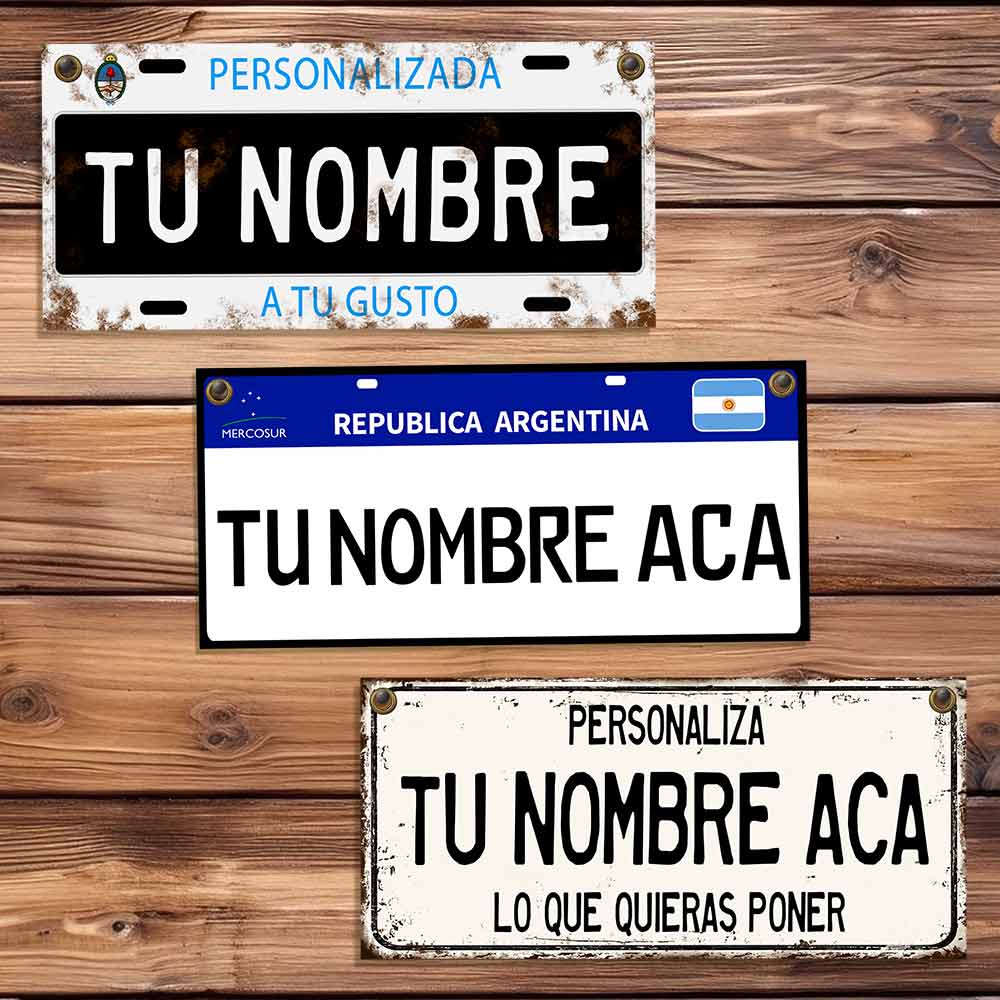 cartel CHAPA DECORATIVA PERSONALIZADA ESTILO VINTAGE! Elegí entre estos 3 modelos! Patente Vieja, Patente Nueva o fondo Beige!